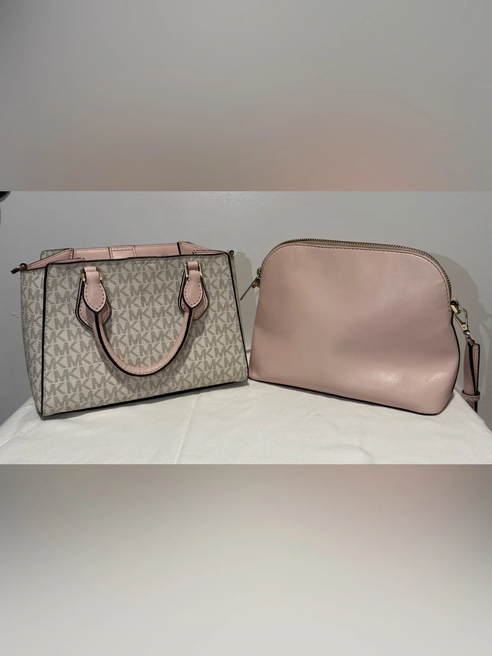 Michael Kors Signature Logo Satchel with Blush Trim